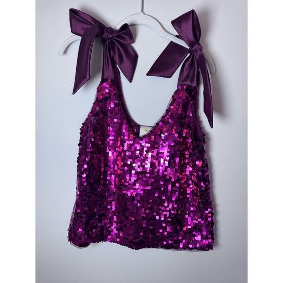 Anthropologie Women's Maeve Sequined Tie-Strap Tank Pink XS - Picture 2 of 16